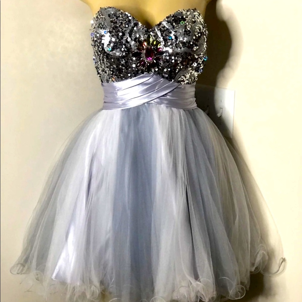 Silver prom formal dress XXL